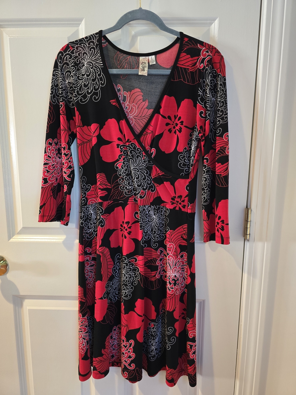 L8teR Black Dress with Bold Red Floral Print